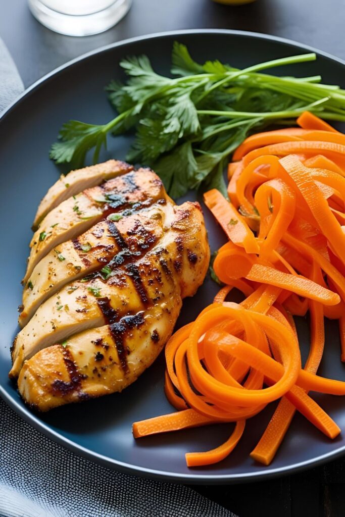 A vibrant carrot ribbons salad with herbs and a light dressing, served in a rustic bowl.