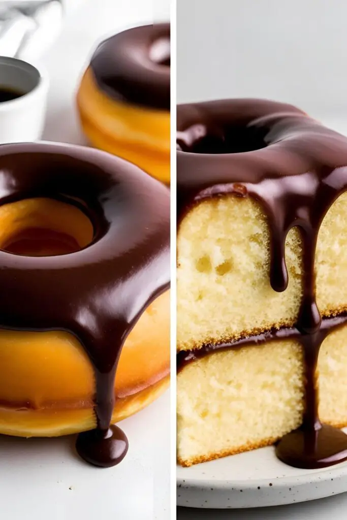 A slice of cake with coffee glaze dripping down the sides, set on a rustic plate.