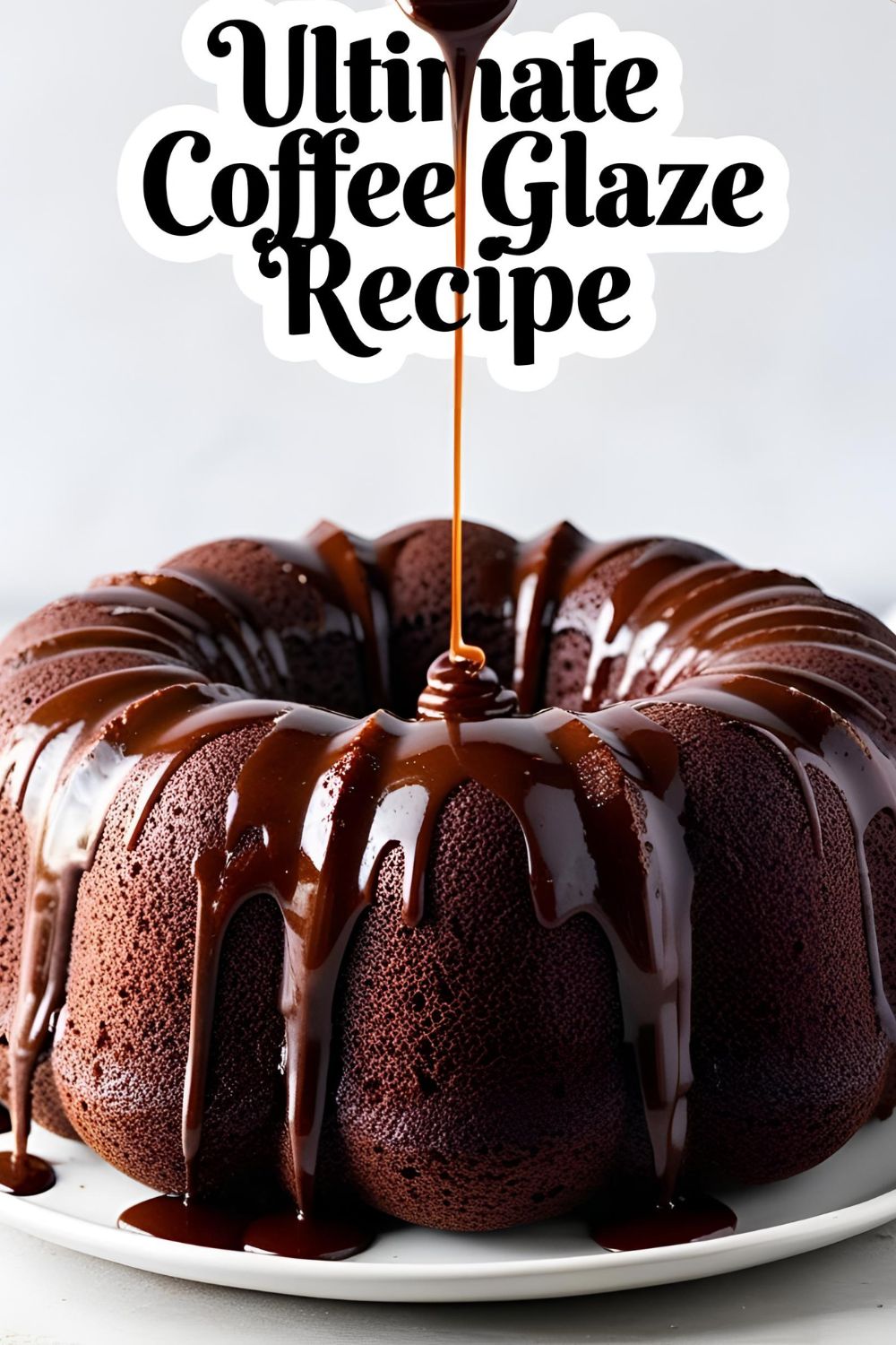 A rich coffee glaze drizzled over a chocolate bundt cake, showcasing its glossy finish.