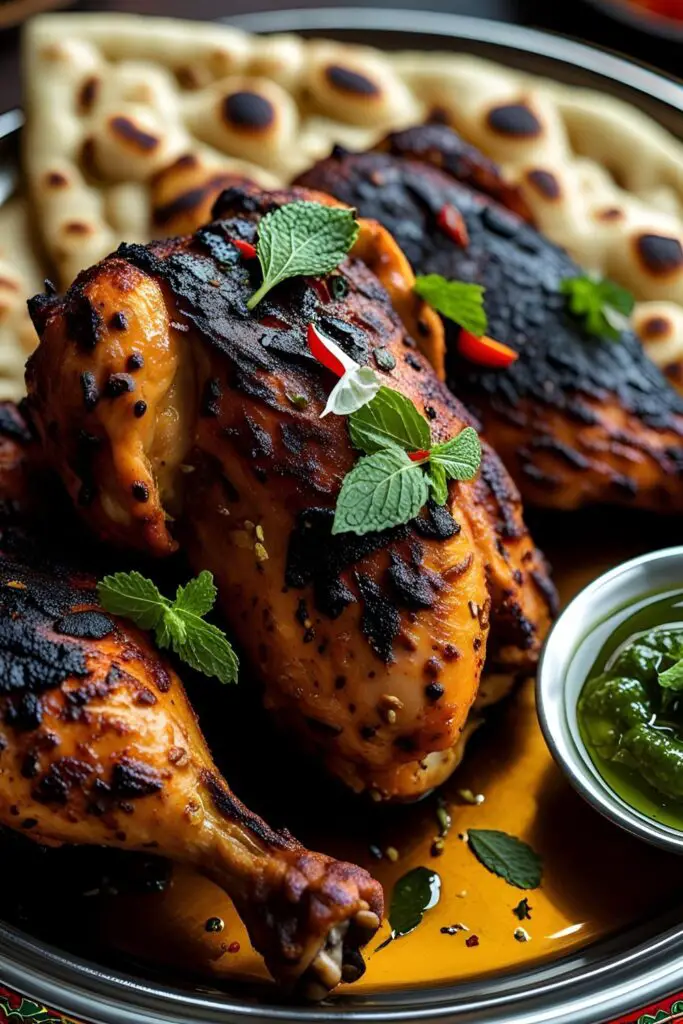 Easy Yogurt Tandoori Chicken served with rice and a side of vegetables.