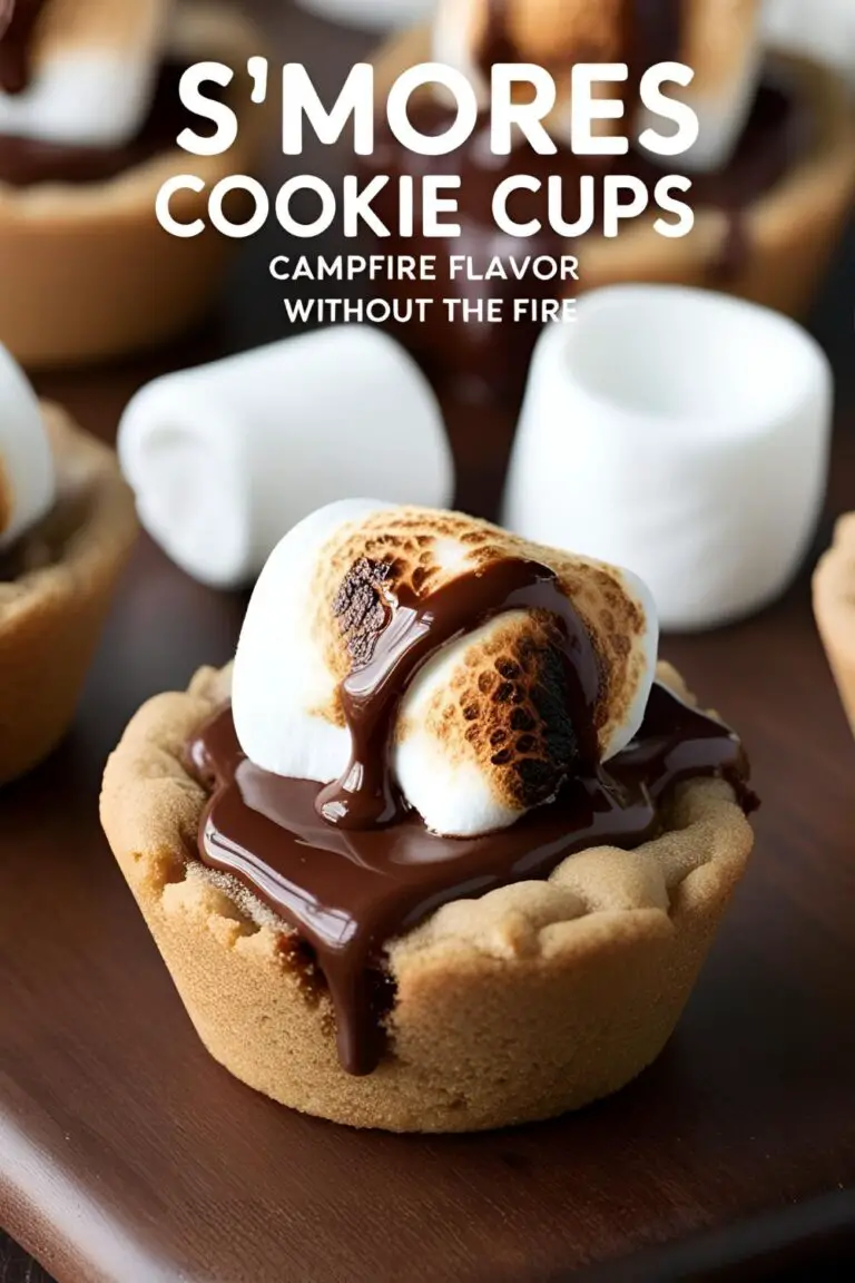 Close-up of a S'mores Cookie Cup with melted chocolate and toasted marshmallow on top.