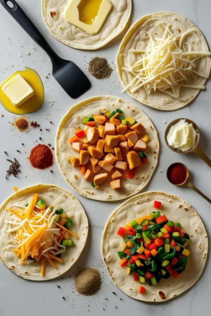 Close-up of melted cheesy quesadilla being pulled apart