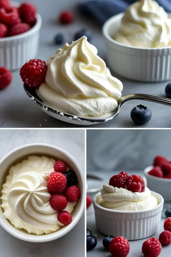 Macro image of mascarpone whip on silver spoon with soft background and vibrant colors for rich, creamy effect.