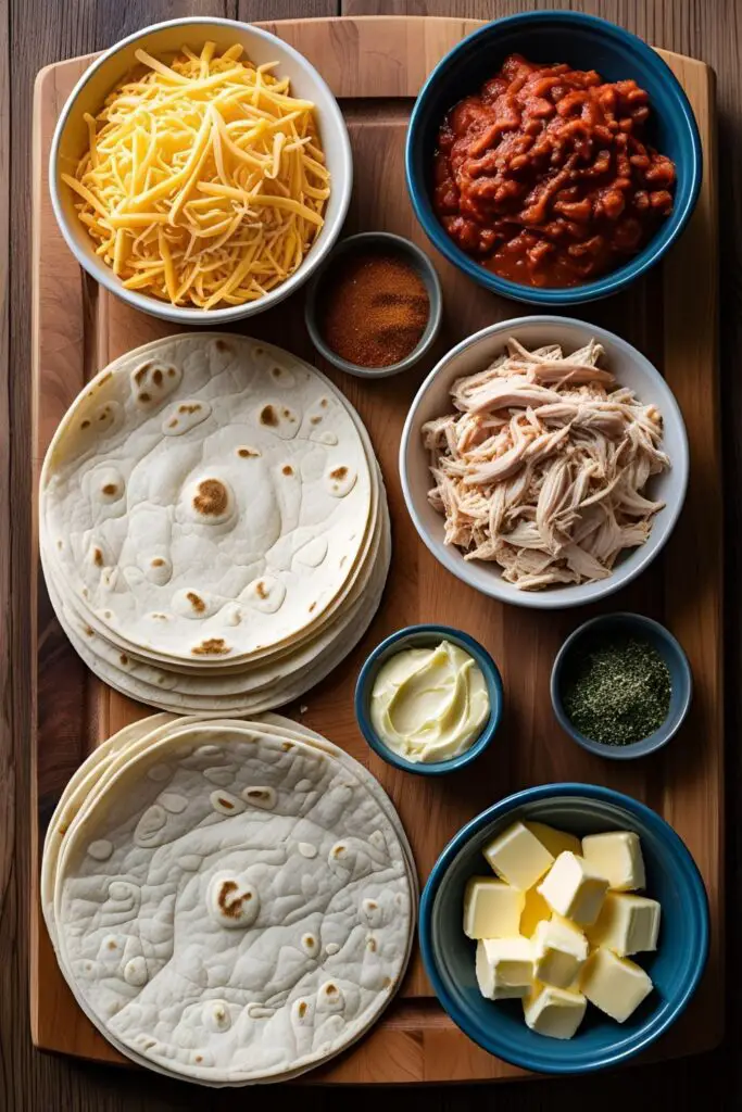 Plate of cheesy quesadilla wedges with dip