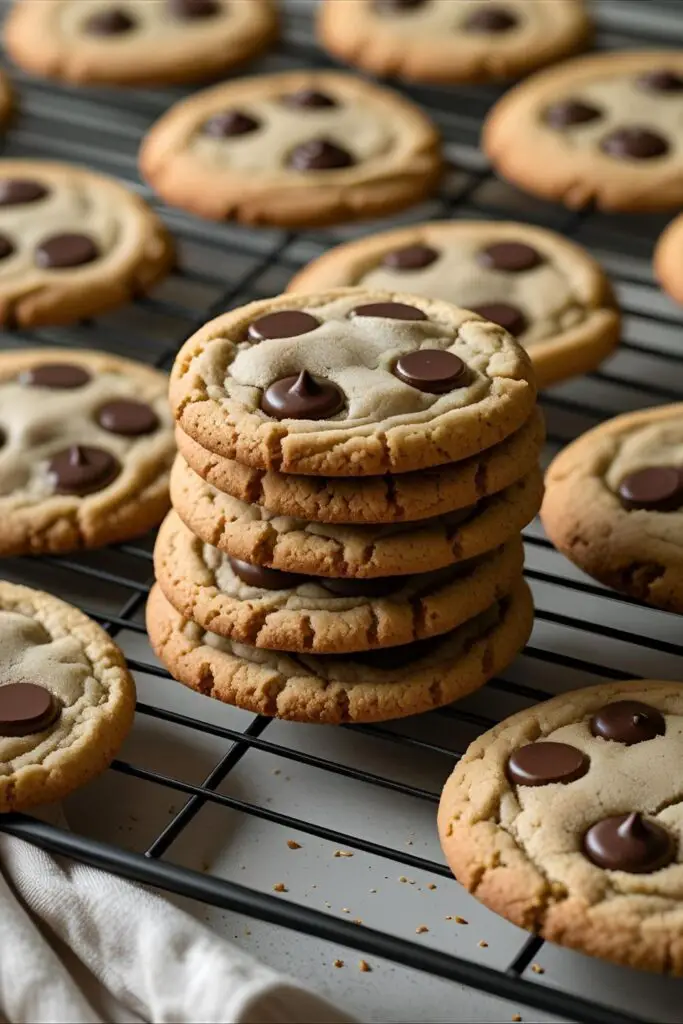 Single chewy peanut butter cookie with visible cracks and fork pattern.