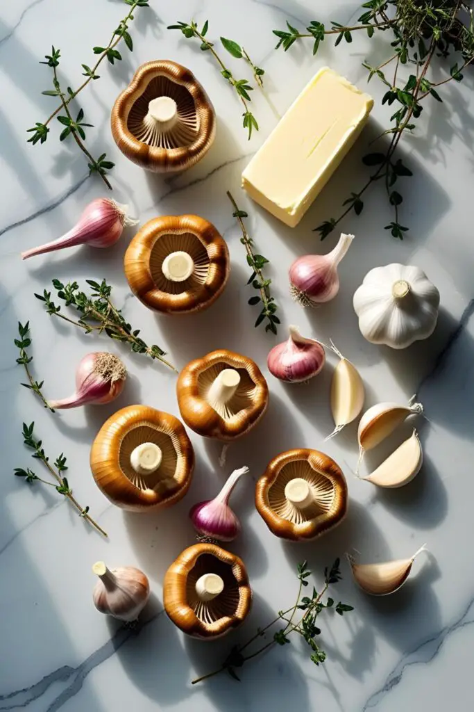 Saucy spoon lifting creamy chanterelle mushroom sauce from skillet over steak.