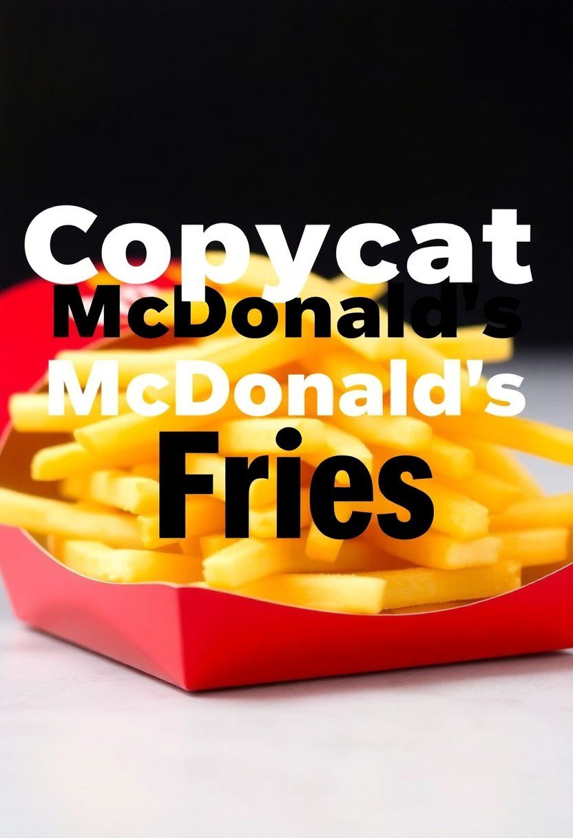 A batch of crispy golden copycat McDonald’s fries in a red fry box, styled with dipping sauces.