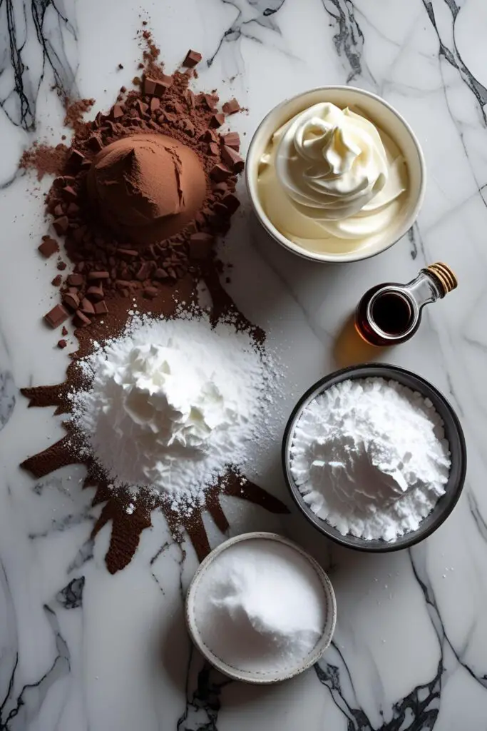 Chocolate whip elegantly piped onto a slice of cake, garnished with chocolate shavings.