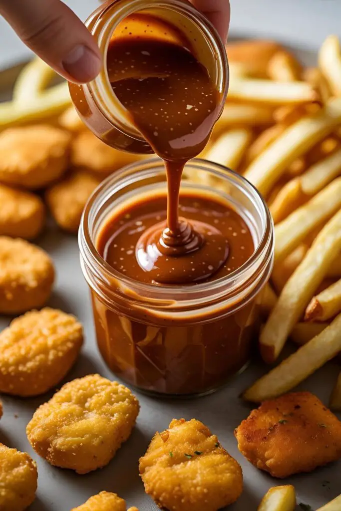 Jar of Chick‑fil‑A copycat sauce with fries and nuggets around it.