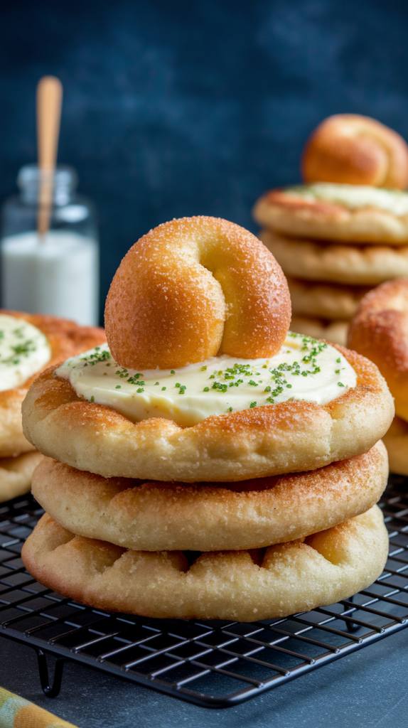 Close-up of fluffy fry bread showing golden texture and toppings.