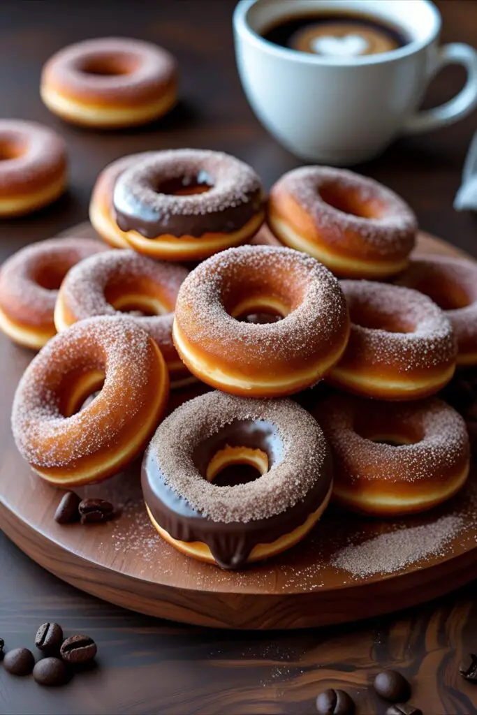 Plate of cinnamon sugar mini donuts ready to eat.