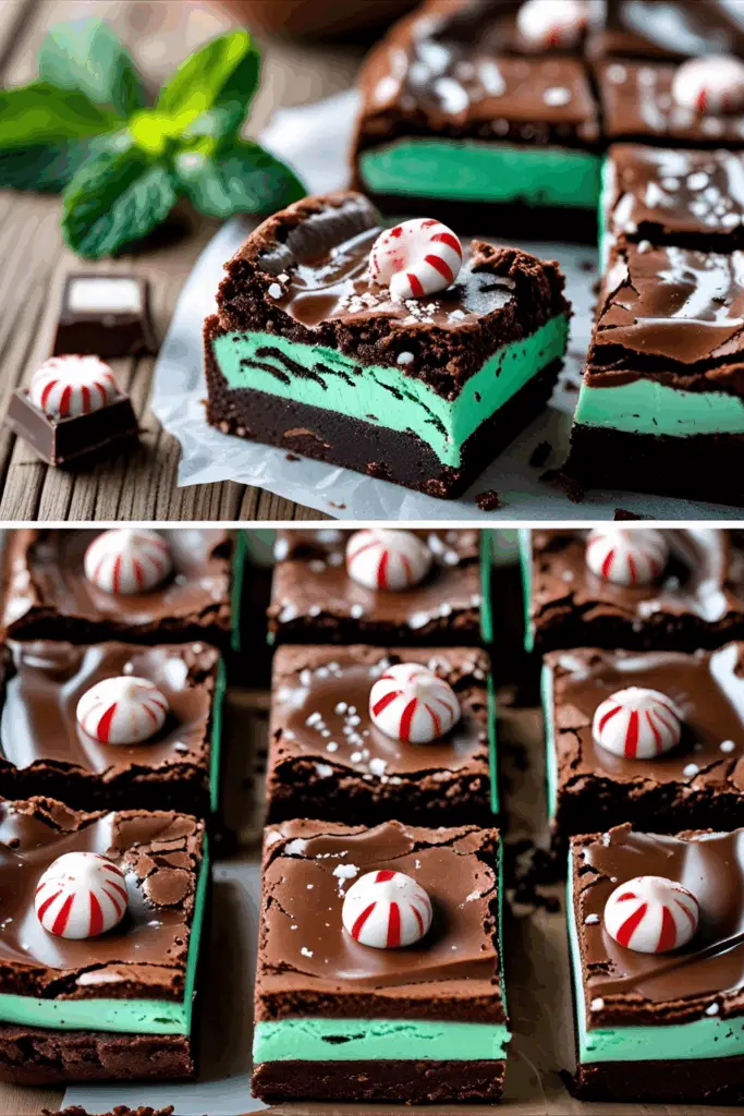 Close-up of mint chocolate brownies sliced into perfect squares on cooling rack