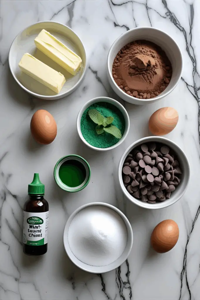 Homemade mint peppermint brownies with creamy green layer and chocolate glaze