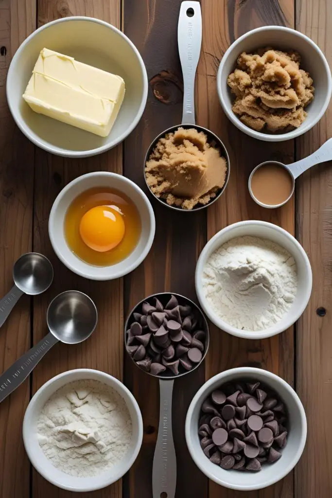 White mug with chocolate chip cookie in center, slightly melted chips on top.
