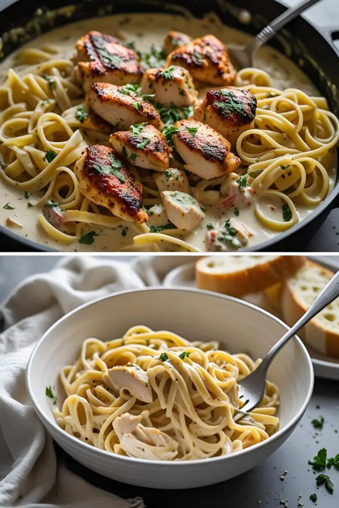 Creamy Cajun Chicken Alfredo pasta swirled with spicy seared chicken and fresh herbs, all in a single comforting dish.