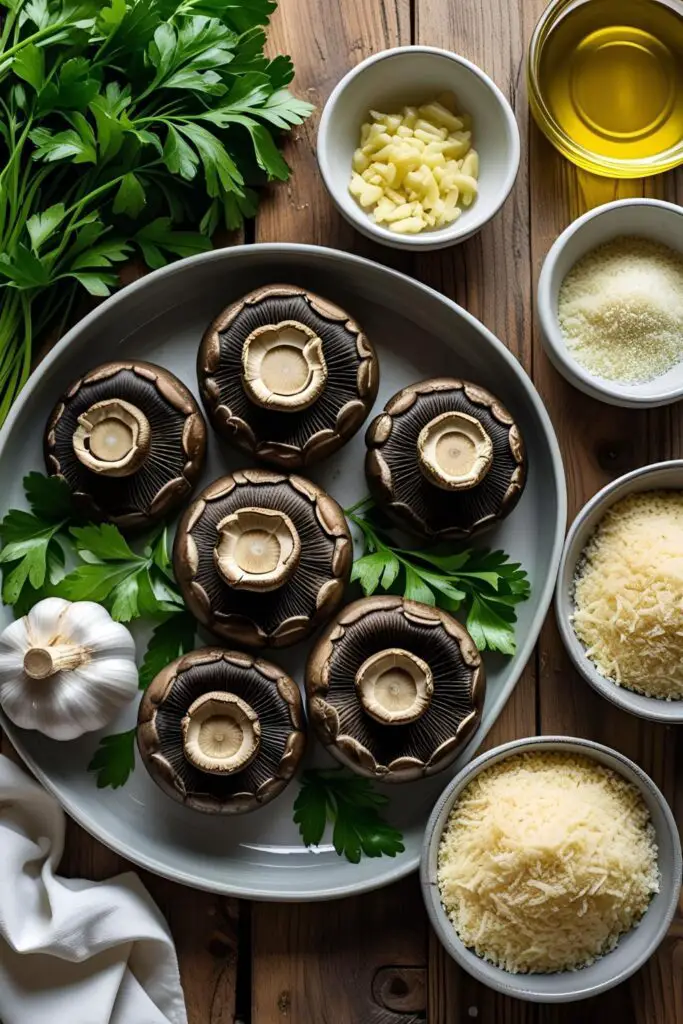 Rustic shot of stuffed portobello mushroom bursting with cheese and crispy breadcrumbs.