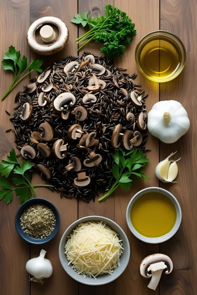Close-up of wild rice stuffed mushrooms on a serving tray, ready to be enjoyed.