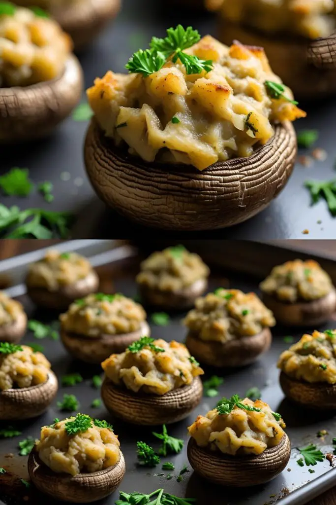  Plated wild rice stuffed mushrooms with a side of fresh greens, showcasing a wholesome meal.