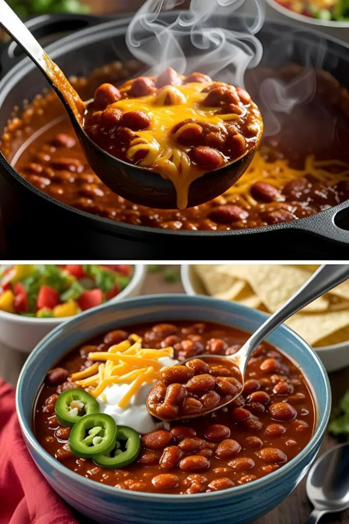 Close-up stew of chili in bowl with melted cheese