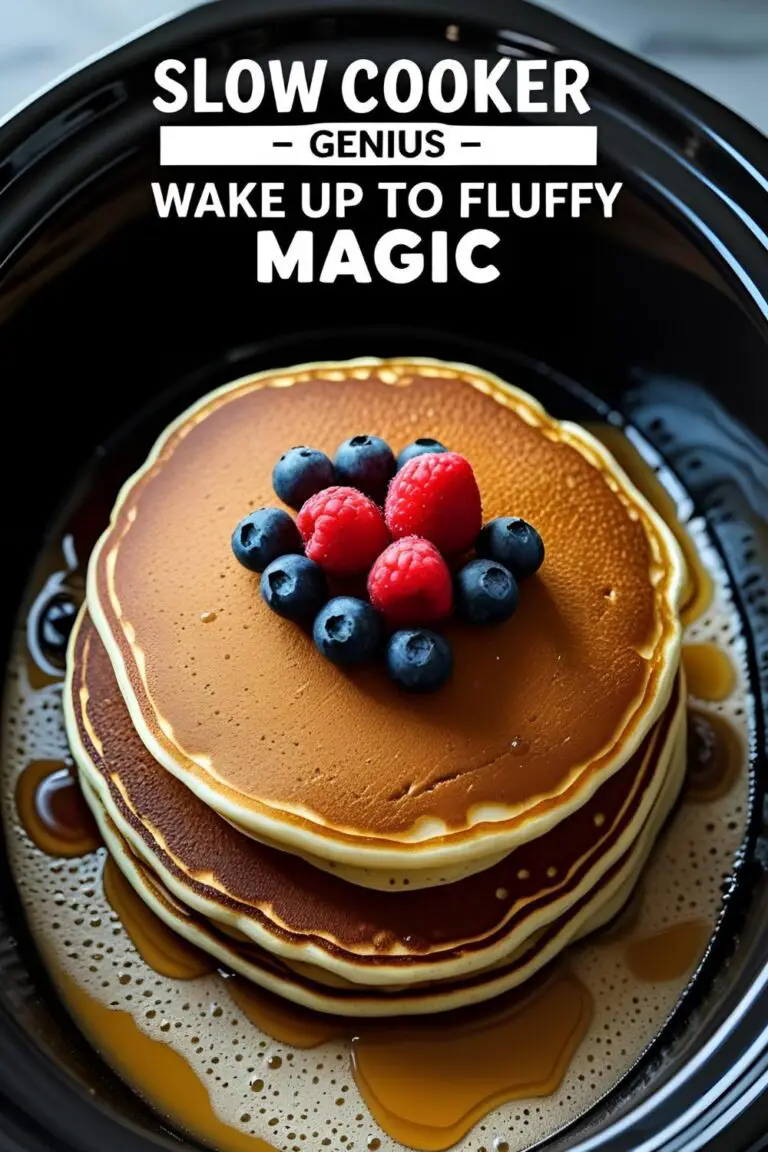 Golden slow cooker pancake ready to serve topped with berries.
