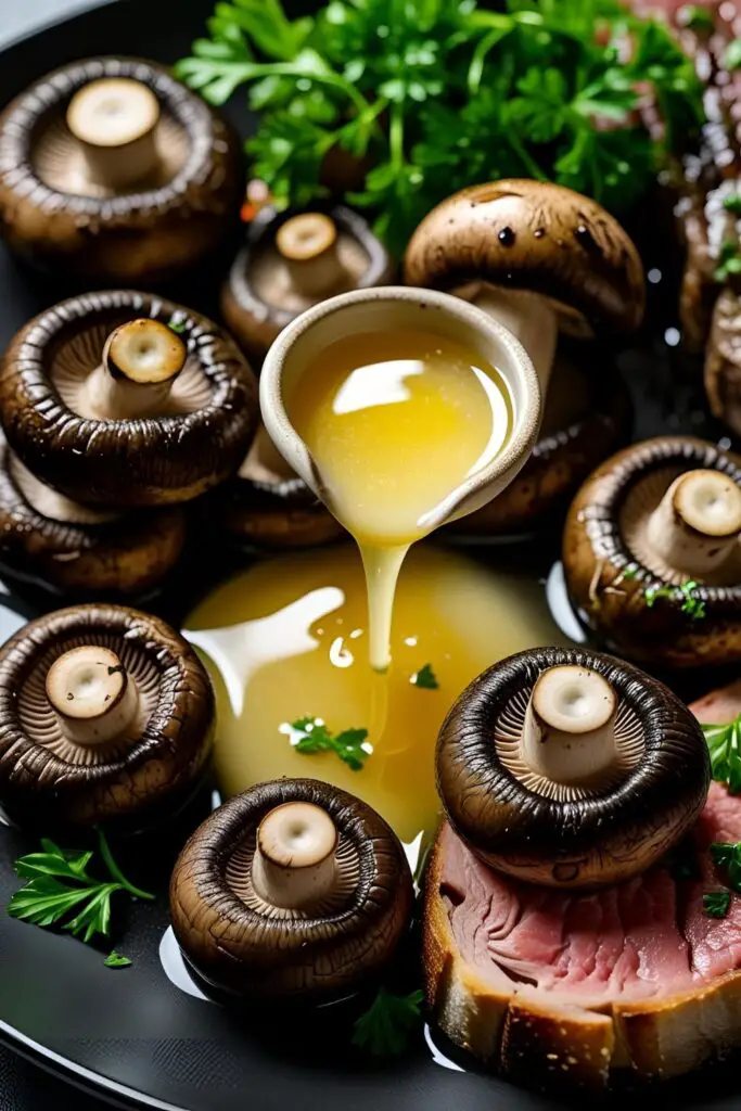 Golden-brown smoked mushrooms glistening in garlic butter, served sizzling in a cast-iron skillet with fresh parsley on top—rich, smoky, and drool-worthy.