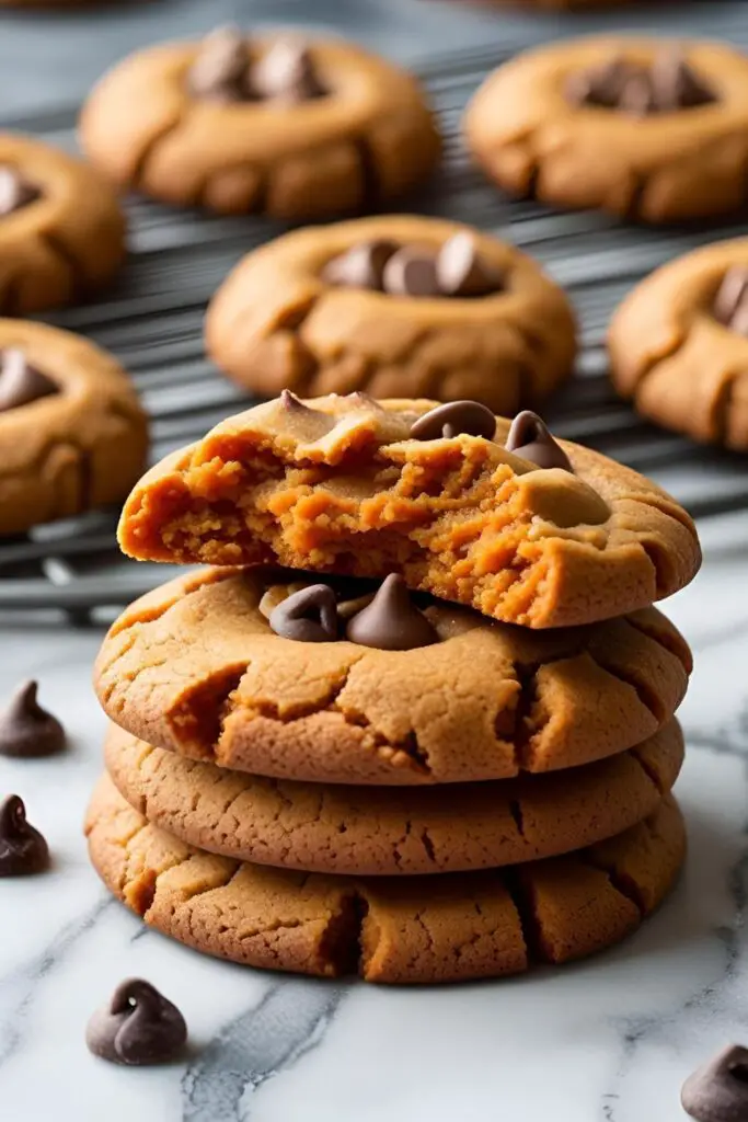 Close-up of individual soft sweet potato cookie on parchment paper