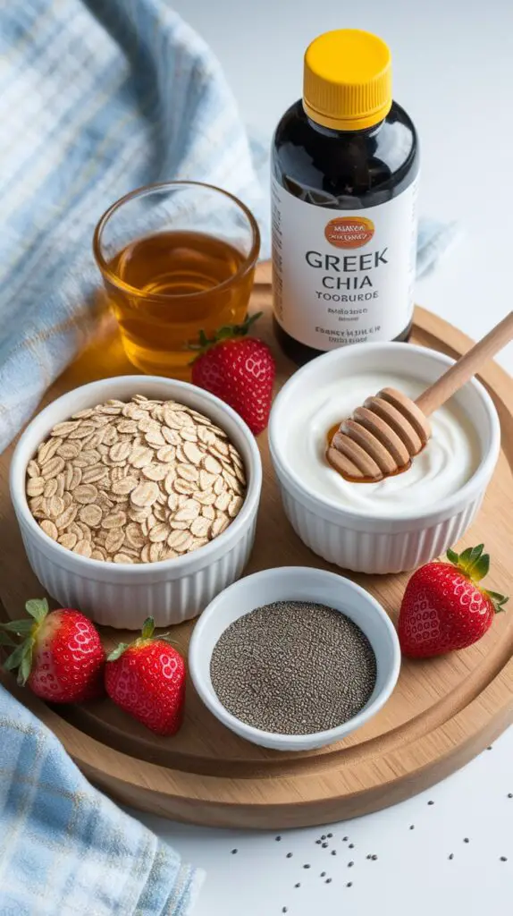Mason jar filled with protein-rich strawberry overnight oats