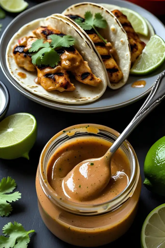 "A bowl of salad topped with chipotle lime sauce, accompanied by a sandwich spread with the same sauce."