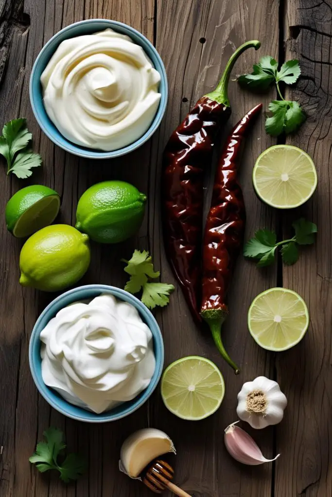  "Tacos drizzled with chipotle lime sauce, garnished with lime wedges and cilantro."