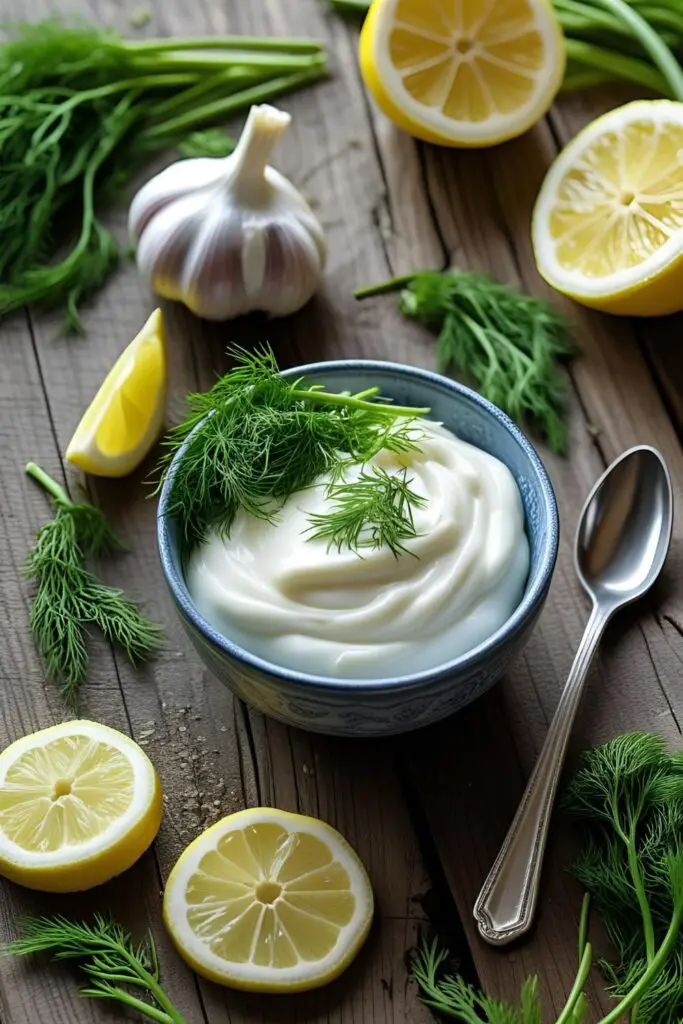 Lemon dill sauce drizzled over a perfectly cooked salmon fillet.