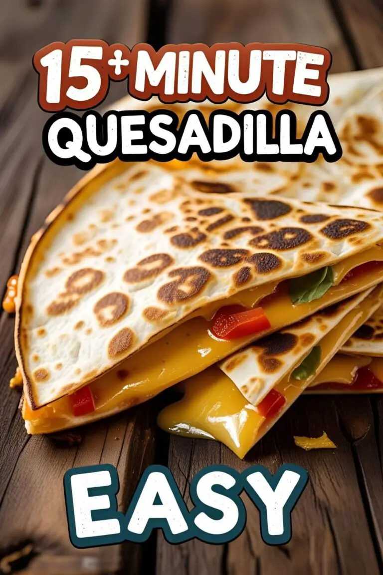 Golden quesadilla wedge with cheese pull on wooden board