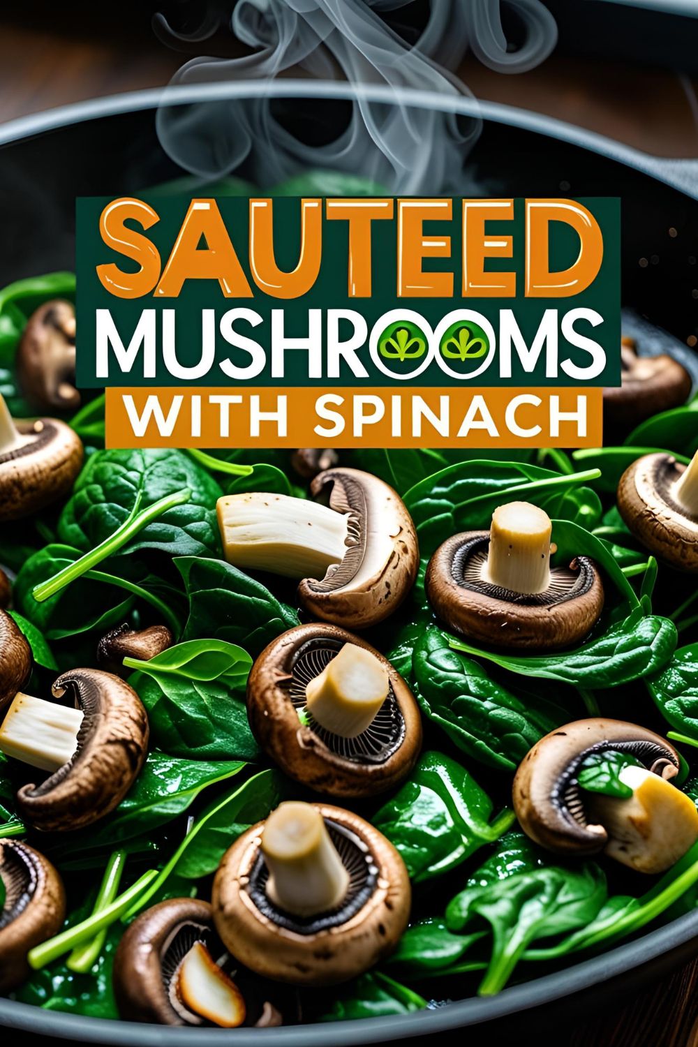 Rustic skillet of sauteed mushrooms and spinach with herbs