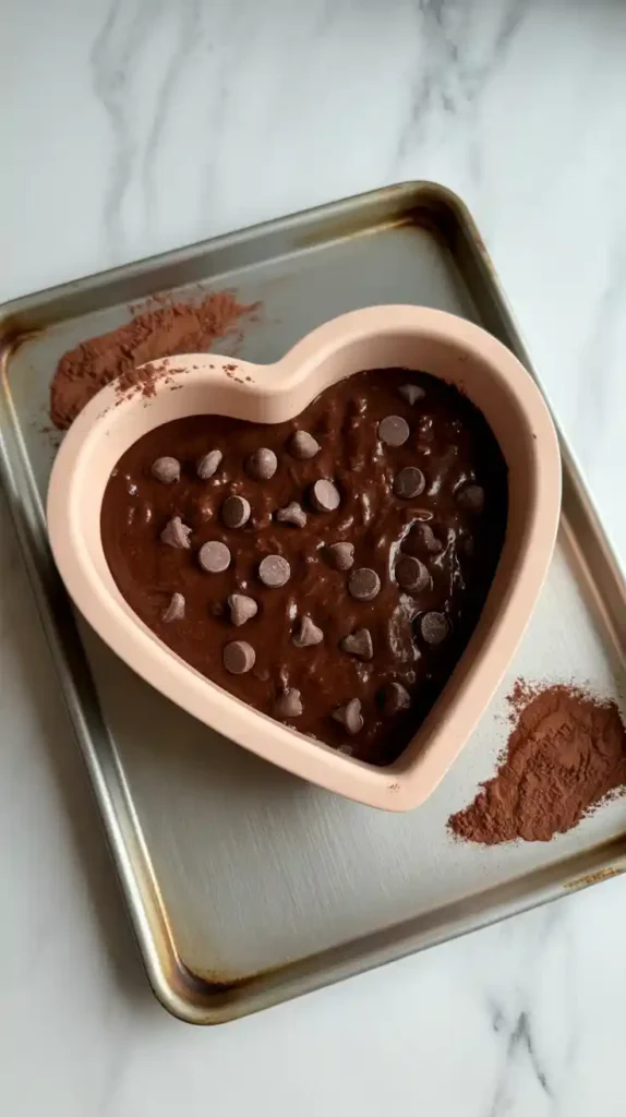 A styled shot of several perfectly formed, heart-shaped brownie bites on a plate, with one broken open to show the fudgy center."