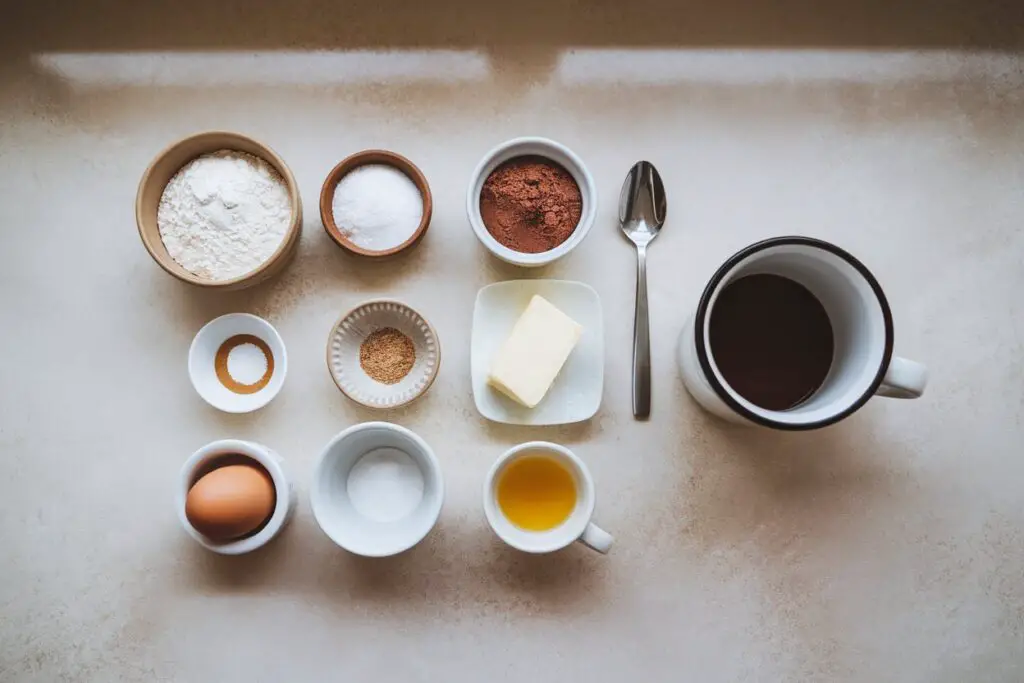 Ingredients for a brownie in a mug recipe