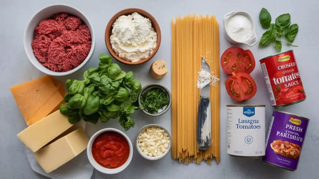  ingredients for an easy lasagna recipe with ricotta