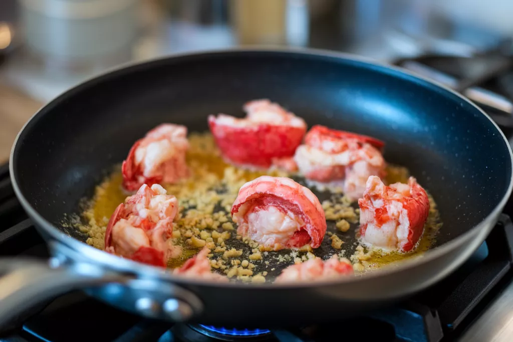 Sautéing cracked lobster in butter