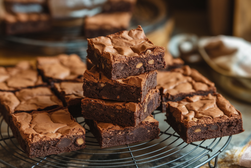 Stack of perfect fudgy brownies