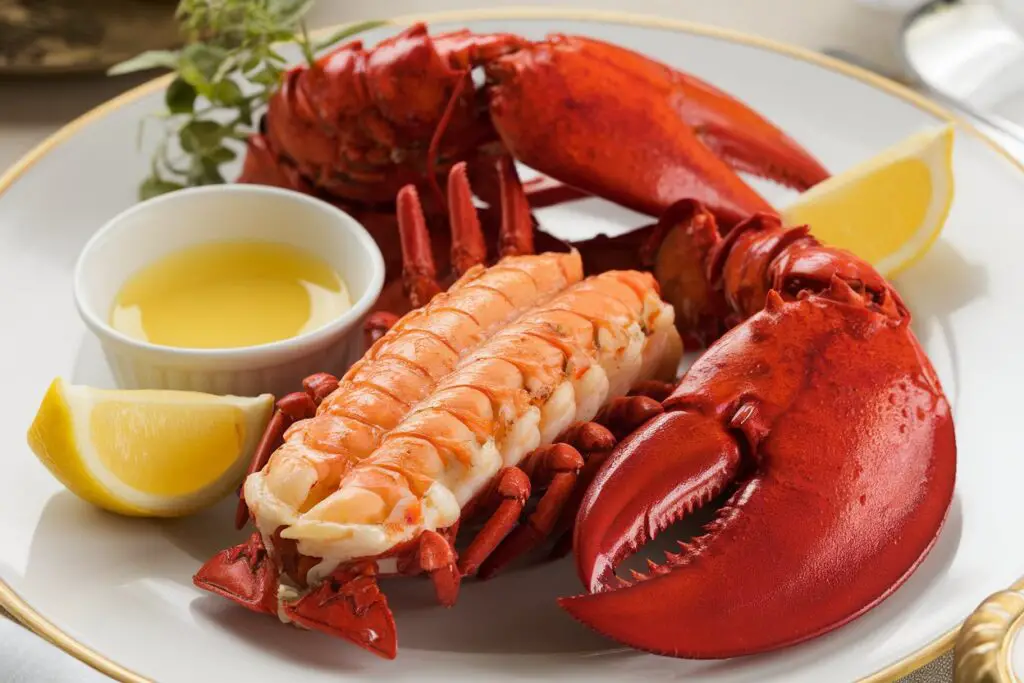 Plated warm cracked lobster with butter
